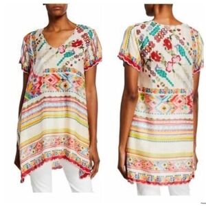 Johnny Was TULUM Silk Short Sleeve Georgette Blouse Tunic In S